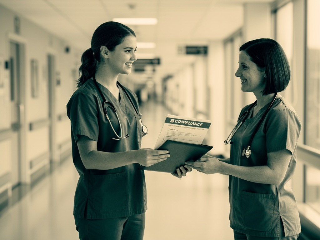 A student's verified compliance documents being handed to a supervisor