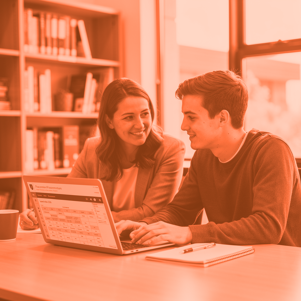 A placement coordinator and student reviewing a placement schedule together