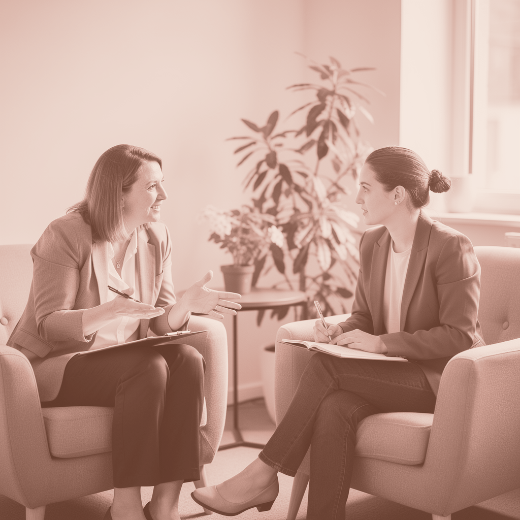 A clinical supervisor and psychology trainee in a supervision conversation