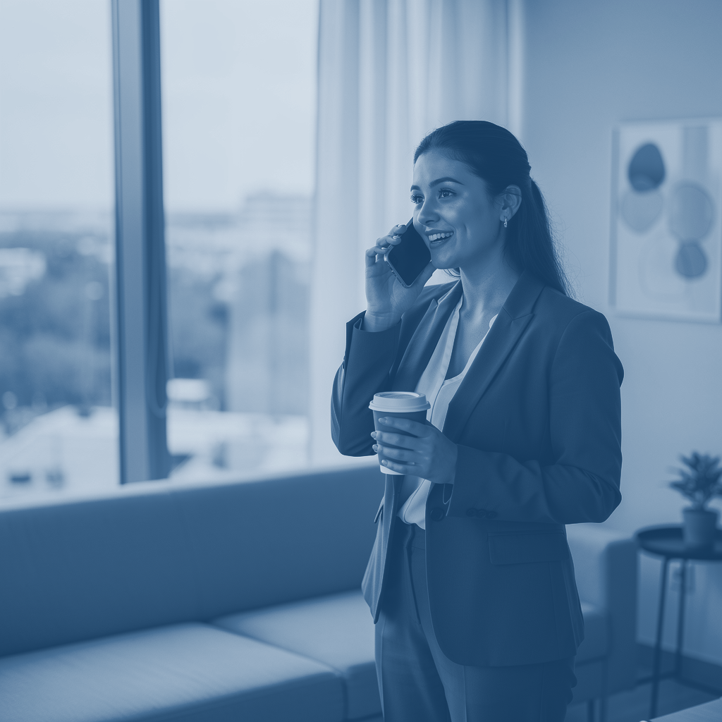 A psychologist logging her hours by voice on her phone between sessions