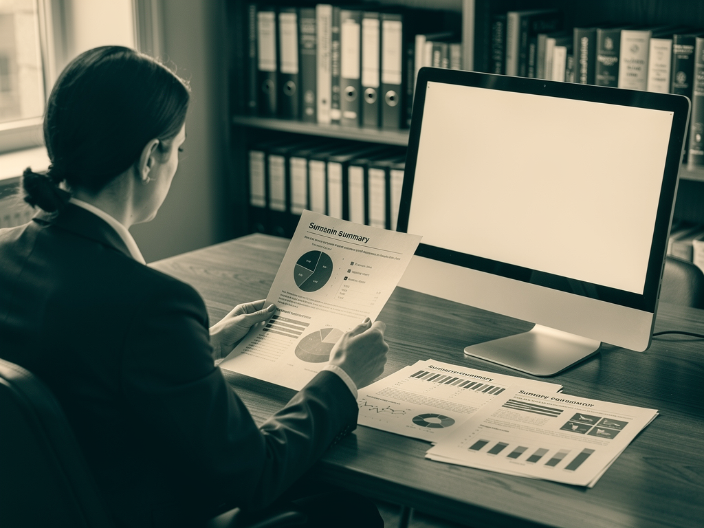 A practitioner reviewing progress reports at a desk